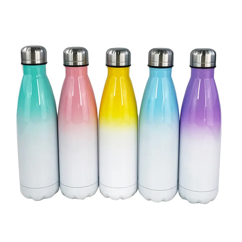 Gradient Color 350ml 500ml 750ml Stainless Steel Cola Shaped Water Bottles For Sublimation