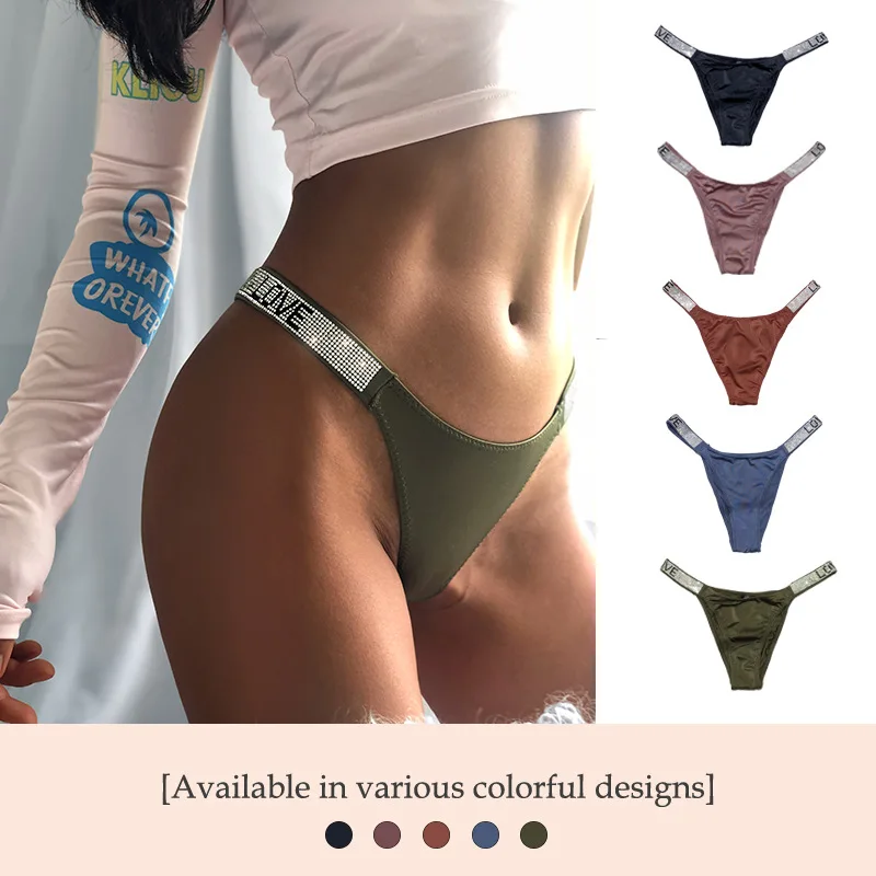 Letter underwear fashion Sexy wear plus size g-string briefs rhinestone panties underwear teen girls nylon fast dry green thongs