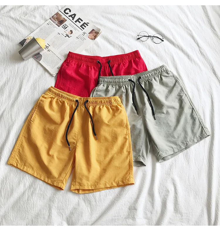 Men Beach Shorts Casual Half Shorts Fashion Solid Color Loose Waterproof Surfing Men Swim Shorts