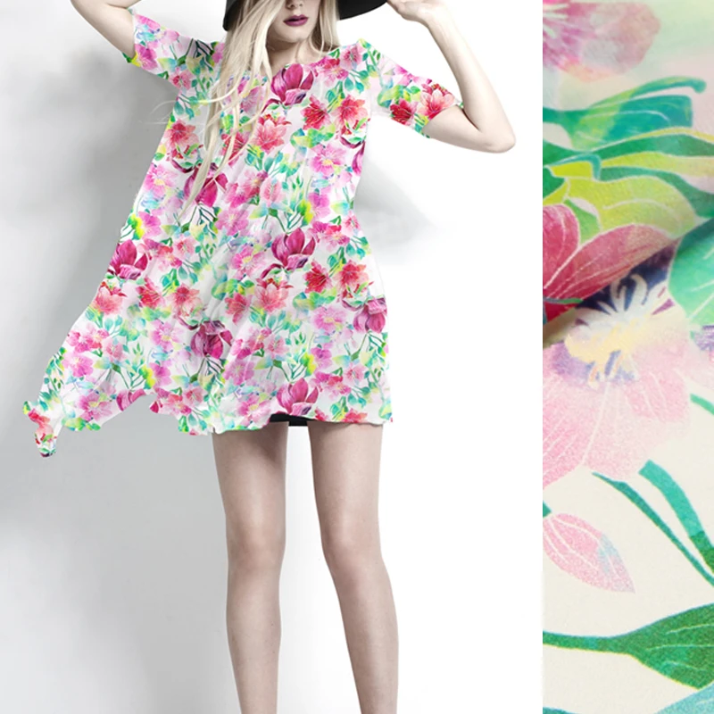 Factory wholesale birds print chiffon silk fabric customized dress chiffon silk fabric