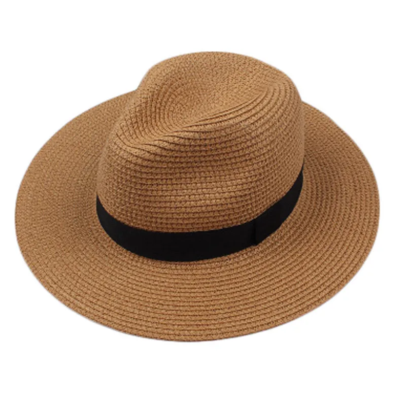 Outdoor Women 2021 Summer Breathable Sun Straw Braid Floppy Fedora Beach Panama Hat Straw Hats Wholesale
