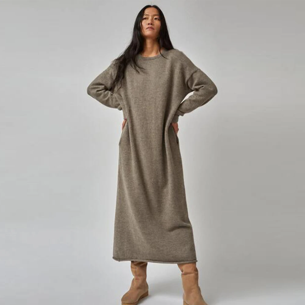 Factory Direct Sale Ladies Long Winter Dresses Regular Versatile New Style  Design Knitted Dresses Women