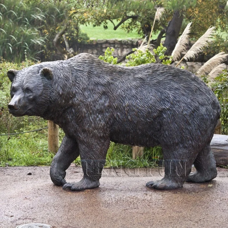 Decorative metal craft big animal the rest of bear statue on rock black bear bronze sculpture for garden