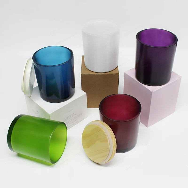 Soy Scented Candle Holder Wholesale 16oz Oxford Large Frosted Purple Candle Glass Jar with Bamboo Lid Gift Box