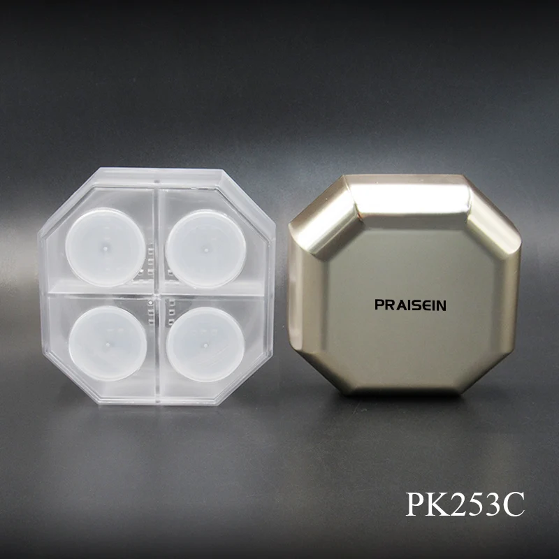 8g 30g Silver octagonal loose powder jar empty plastic four-color cosmetics clear loose powder container with sifter