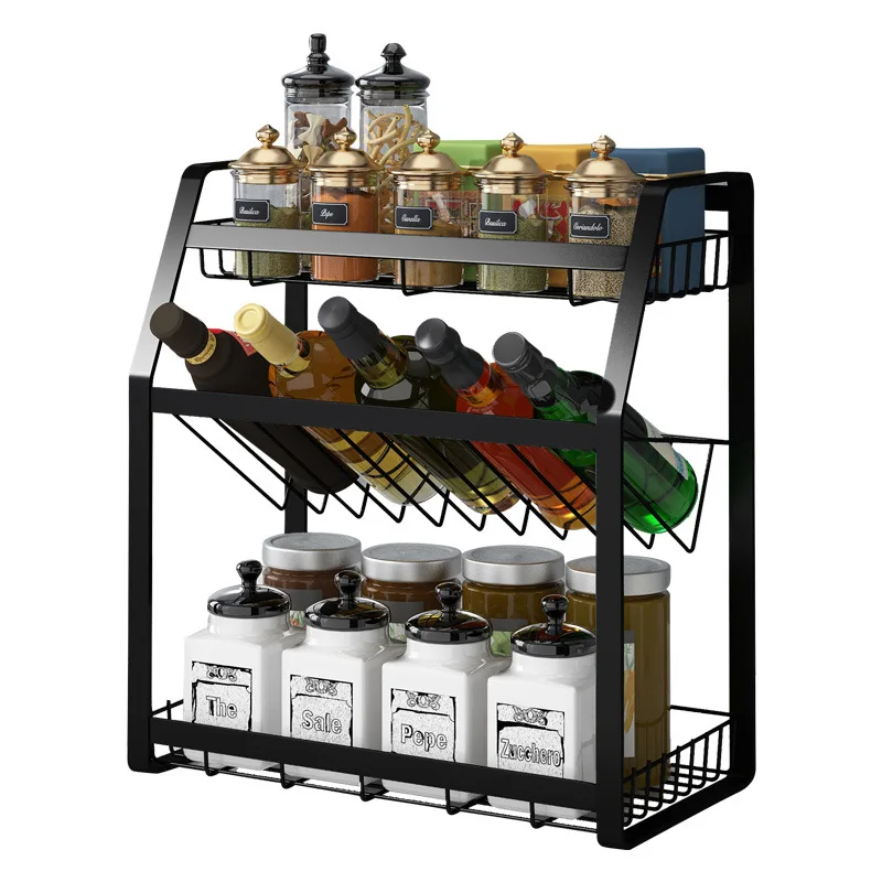 Household Multifunction Kitchen Rack Furniture Organizer Space Bottle Tools Modern Three Tiers Iron Storage Rack