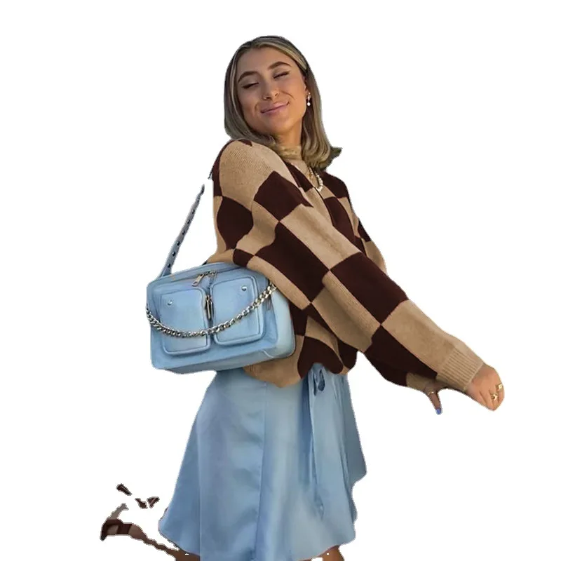 KHG17678 Ladies Clothing Winter Outerwear Round neck Long Sleeve Knit Sweater Pullover Sweater Women