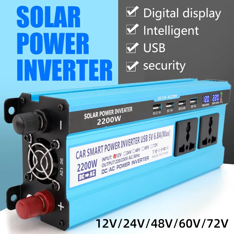 Factory hotsale popular power inverter 2200W with input 12V 24V to output 220VAC inverter for home and outdoor