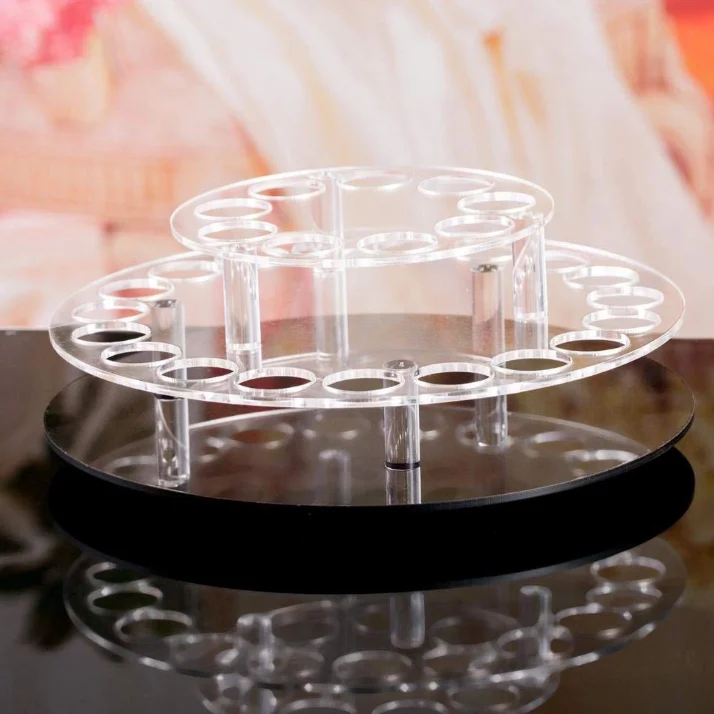 360 Rotating Acrylic 2 tiers  Circular Retail Display Racks For Lipstick Luxury Display  Rack Lip Gloss Display Stand