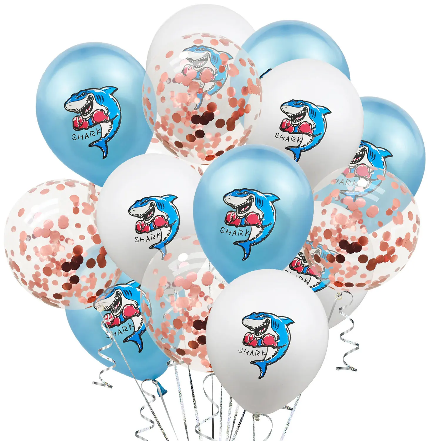 High quality and good sales 12 inch color shark sequins balloon suit ocean theme baby birthday party decoration