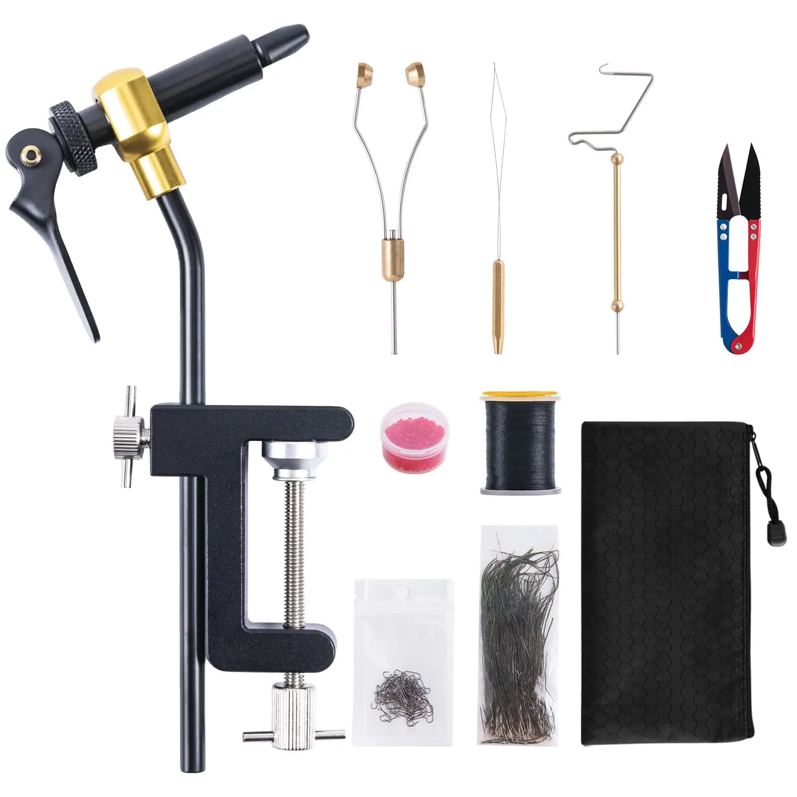 Goture Fly Tying Vise Kit Bobbin Threader Scissors Whip Finisher Materials Tools Set Assortment with Water Resist Gear Bag