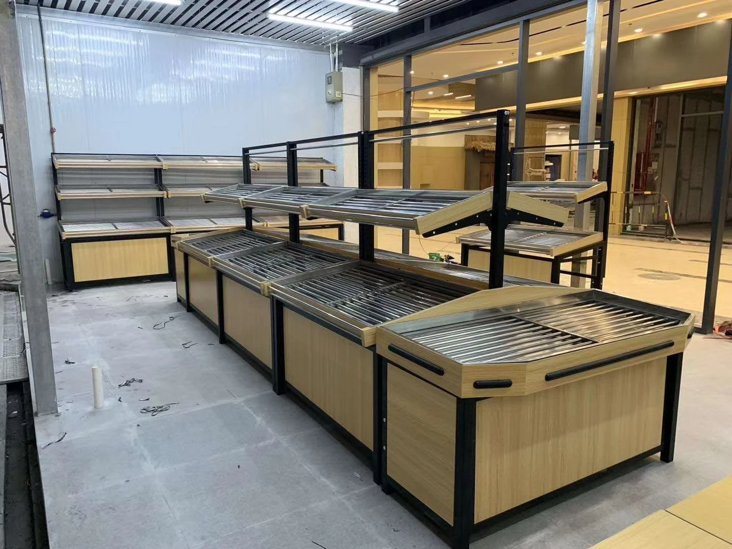 Modern Supermarkets Vegetable Rack steel and wood Modern Vegetable and fruit display shelves