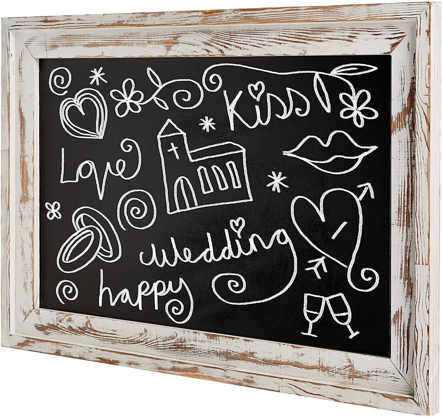 
Shabby Chic Wall Mounted White Washed Wood Framed Chalkboard, White 