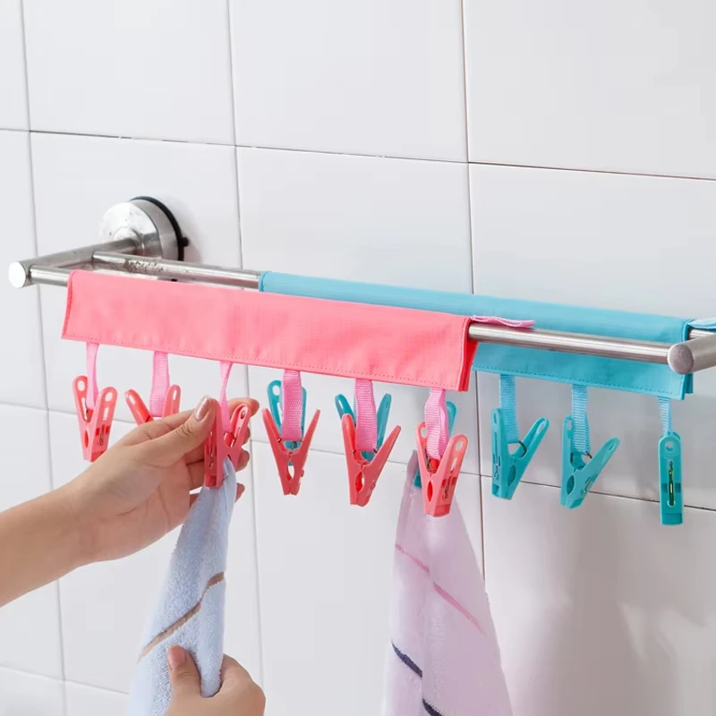 Multifunctional Travel Hanger Portable Folding 6 Clips Towel Socks Traveling Hanger Racks For Socks Storage Travel Accessories