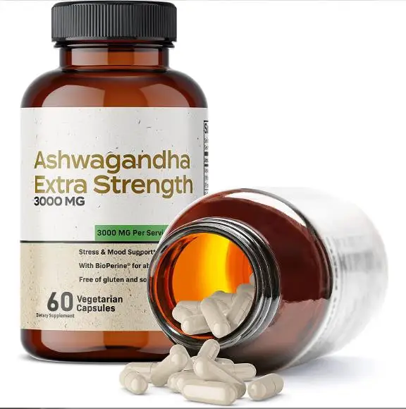 Stock Nature Herbal Ashwagandha supplements support health campaign Ashwagandha Extra Strengt 3000mg Capsules manufacturer