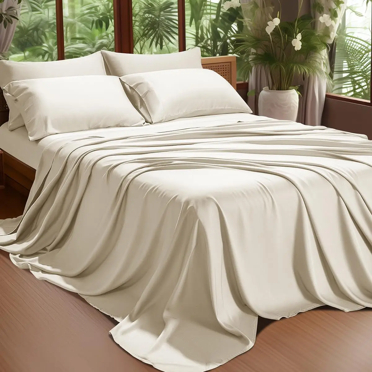 OEKO-TEX 100% Organic Bamboo sheets bedding set  Cooling Breathable Bed Sheets with Deep Pocket