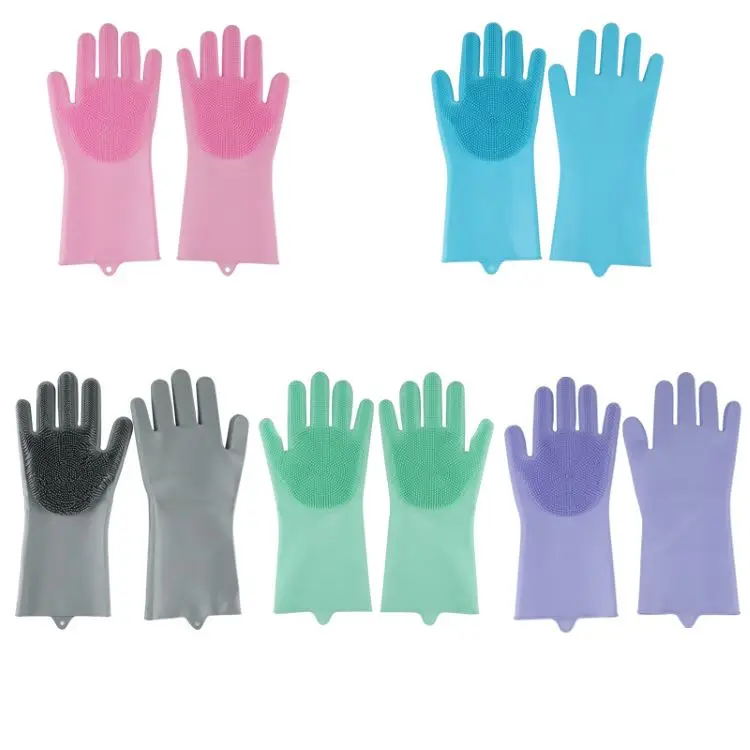 Durable Silicone Dish washing Gloves Pet Grooming Rubber Scrubbing Gloves  Sponge Cleaning Brush for Housework Cars Dogs