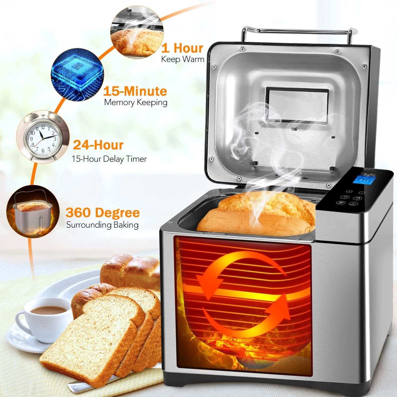 Professional Stainless Steel Household Home Full Touch Digital Electric Automatic 17-in-1 Bread Maker