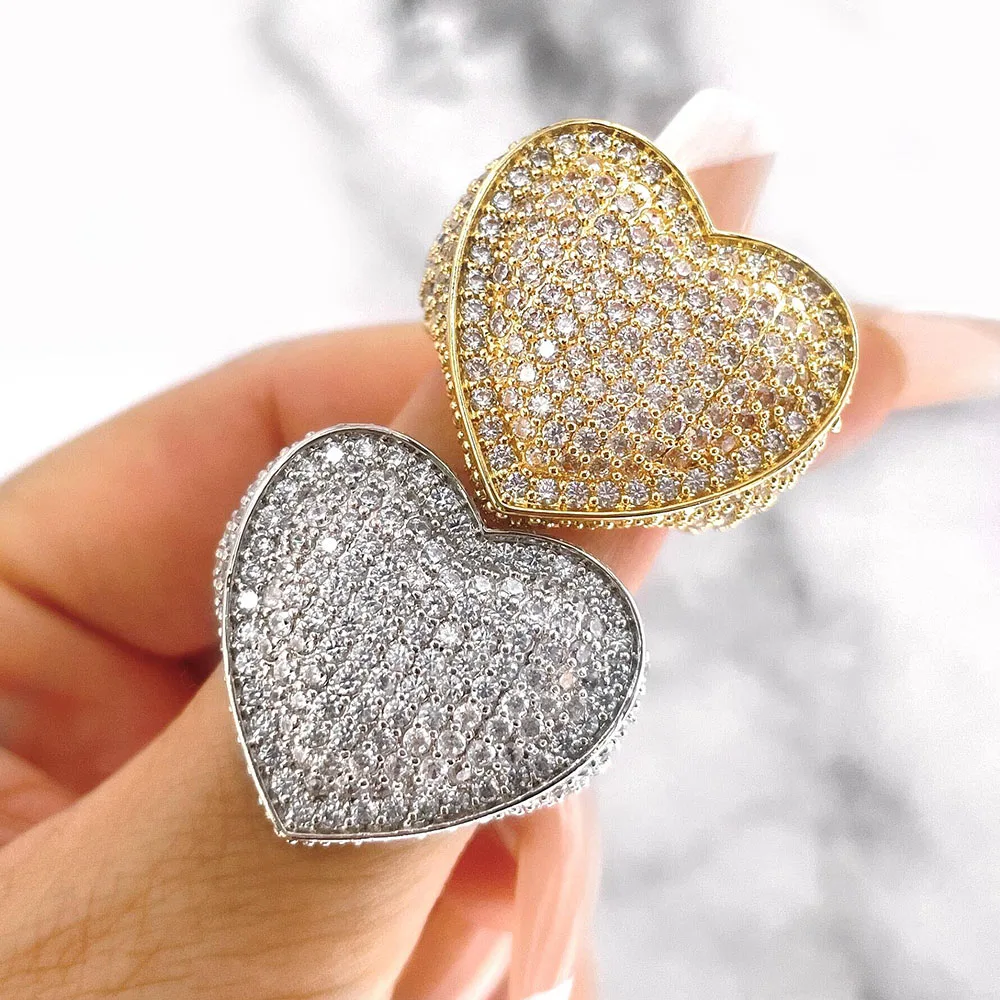 Foxi jewelry new release chunky women rings 925 sterling silver plated iced out heart ring bling