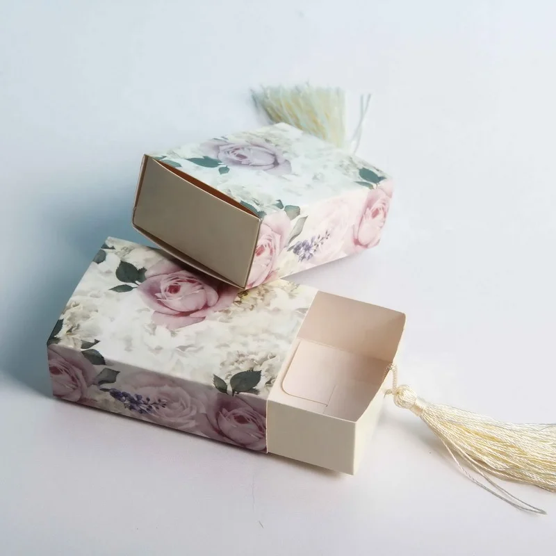 Drawer Folding Tassel Rose Paper Handmade Sweet Sugar Gift Soap Packaging Candy Box