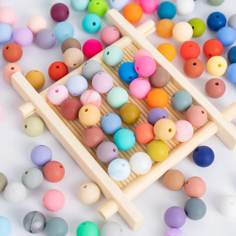 Factory Price Food Grade 12mm 15mm Silicone Baby Teething Beads for Pacifier Keychain Bracelet Round Ball Silicone Chew Beads