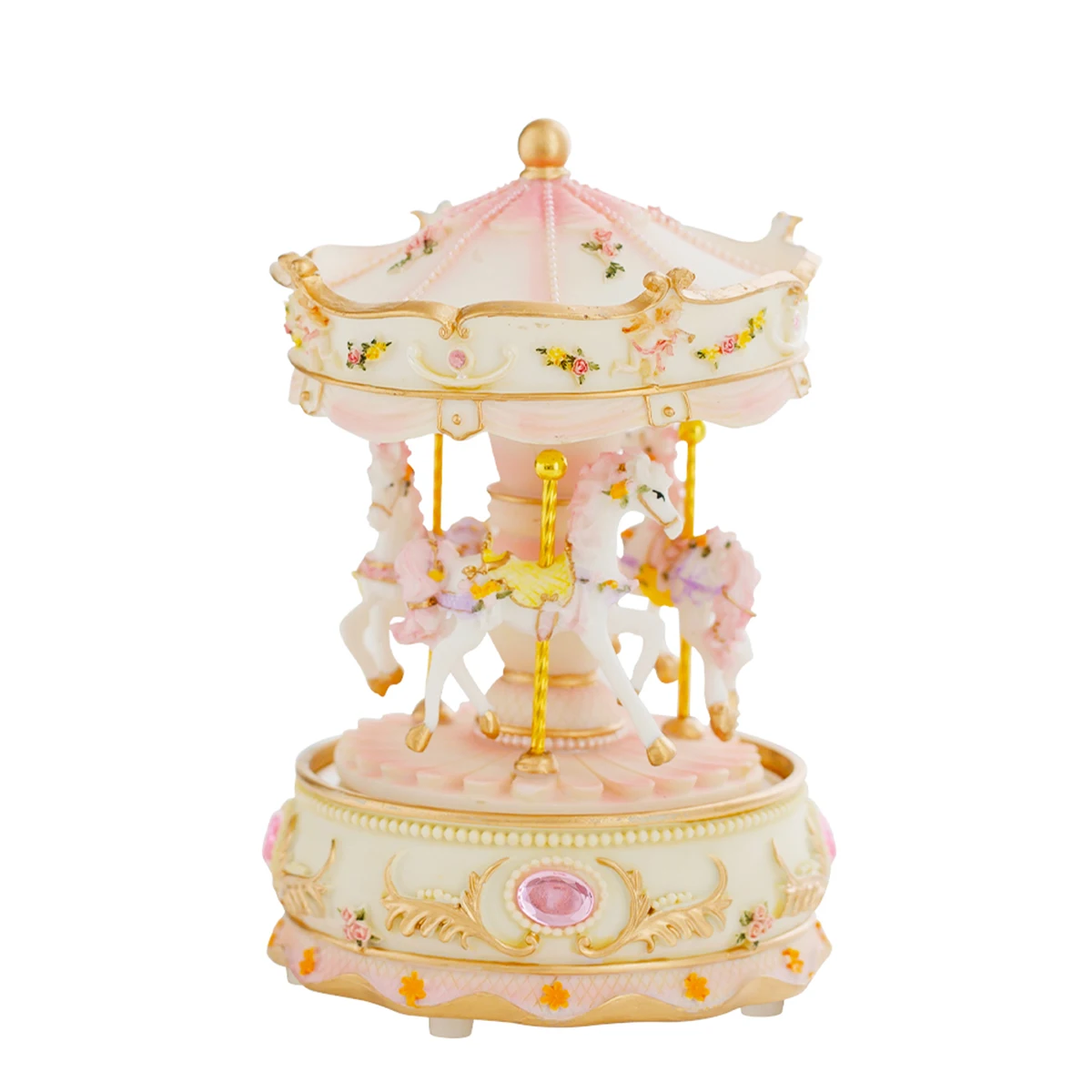 Popular Polyresin Decoration Merry-go-round Pink Birthday Christmas Gift Music Box