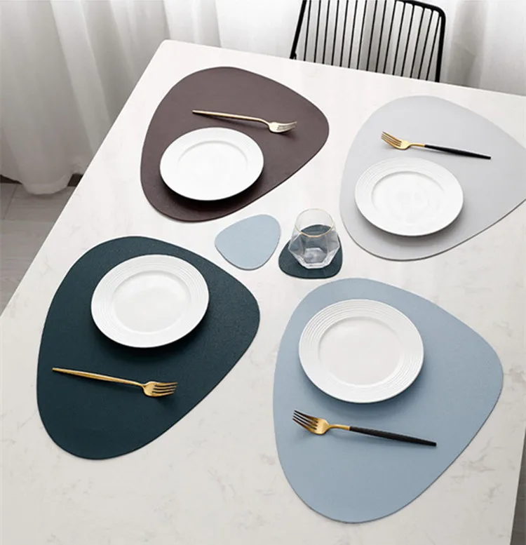Placemat Table Mat Tableware Pad PU Leather Waterproof Heat Insulation Non-Slip Soft Black Brown Washable Bowl Coaster