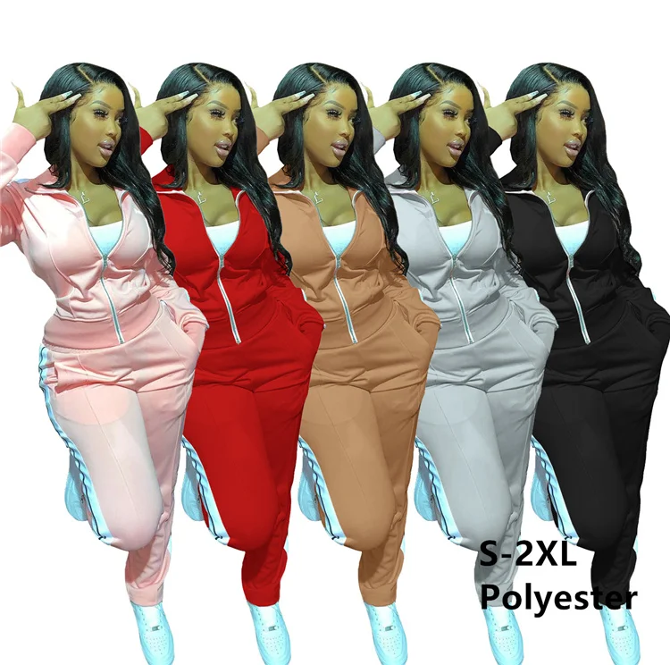 Женские спортивные костюмы, высокое качество, комплект из 2 предметов, штаны для отдыха, два повседневных весенних новых женских костюма на молнии для бега
