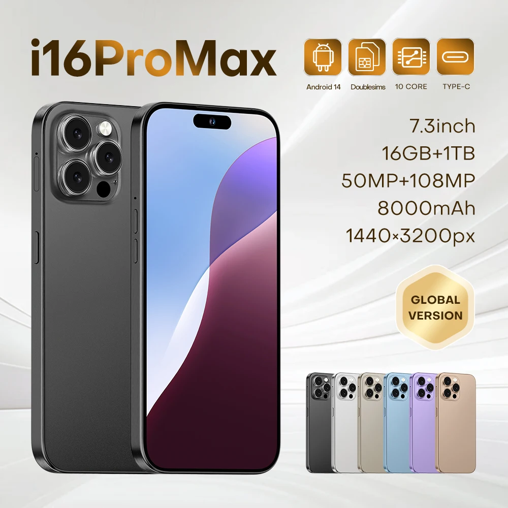 OEM 2024 New Product I16 Pro Max 5G Smartphone 16GB+1TB Full LCD Screen ChatGPT4.5 English Language LTE & CDMA Cellular