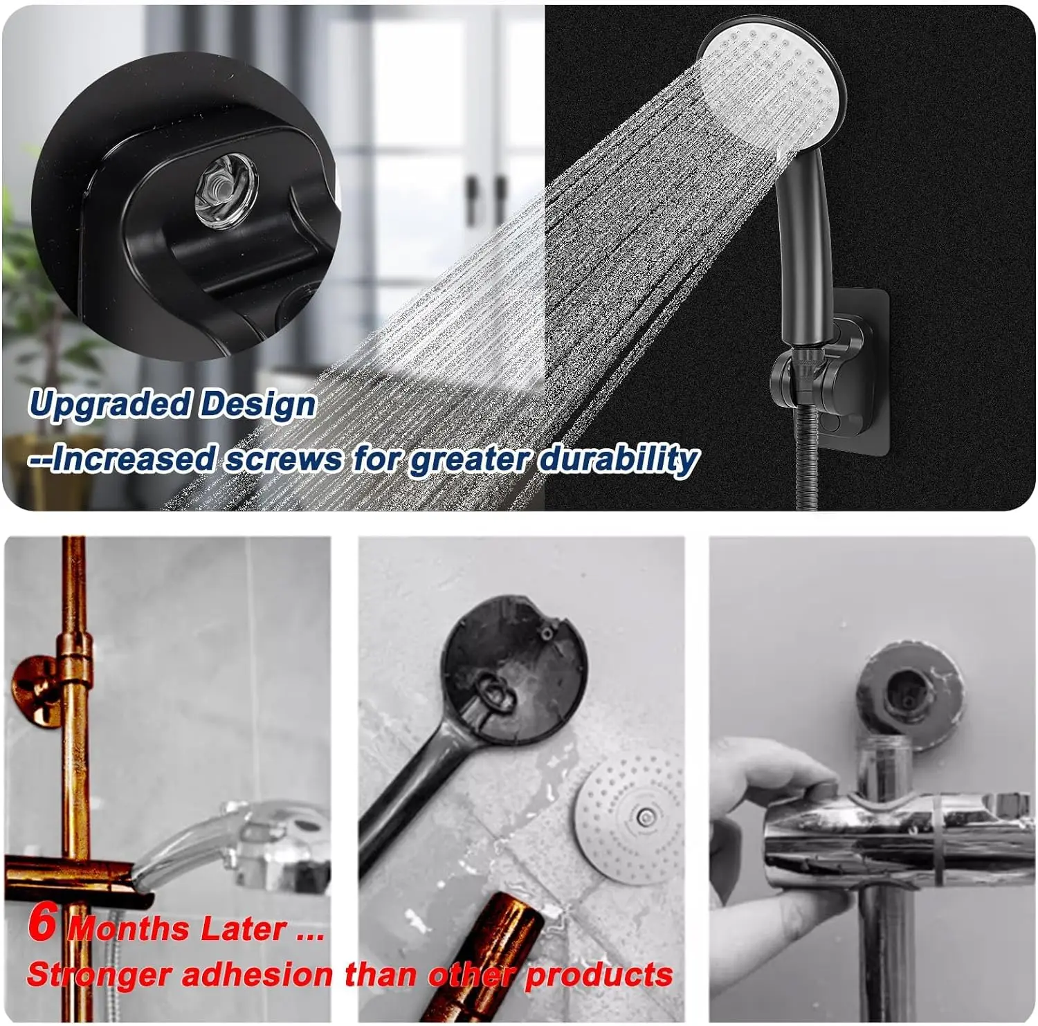 Adjustable Self-Adhesive Wall-Mounted Shower Head Holder 360 Degree Rotation No Drilling Needed-Bathroom Accessory for Hotels