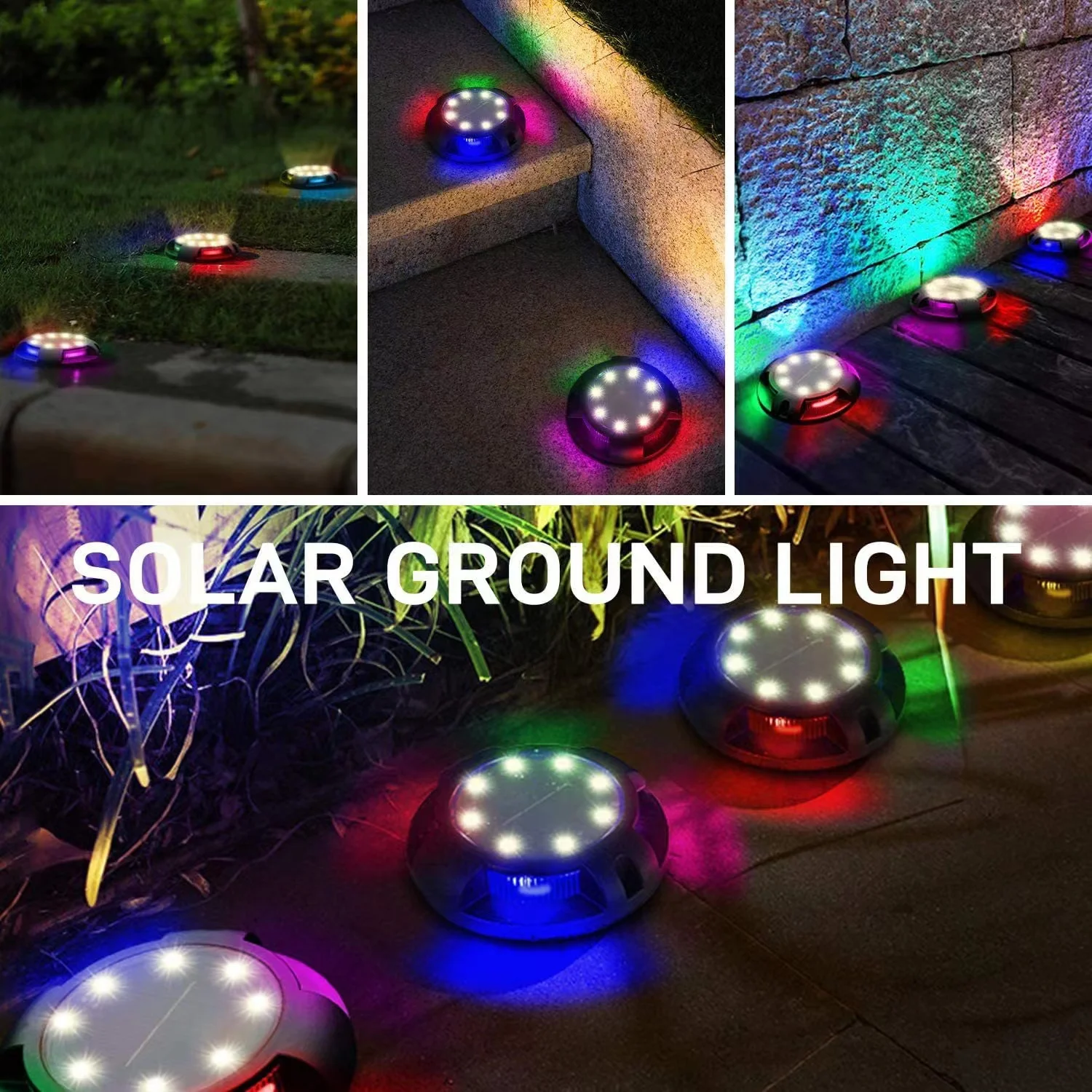 2023 Smart Lawn Patio Led Stainless Steel Solar Powered Disk Lawn Light, Green Powered Outdoor 8 led Solar Garden Light
