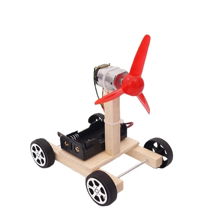 Dongguan Wooden Children Electric Cars Toys For Child Diy Single-wing Wind Handmade Wood Electric Car Toy