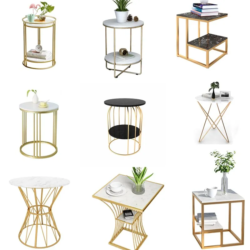 
 Современный Винтажный Золотой Круглый металлический каркас маленькая Скандинавская гостиная спальня подставка диван-кровать мраморный боковой стол  