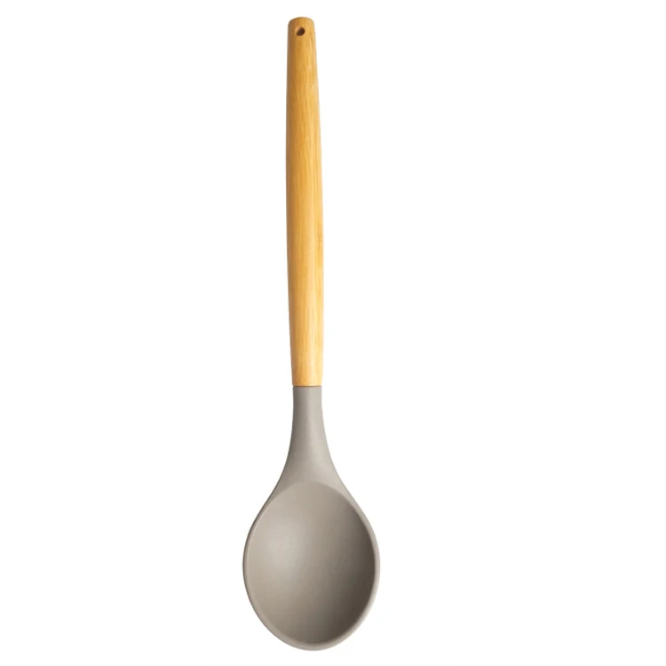 cooking utensil Long Handled Serving Spoons  high quality silicone spoon with acacia handle