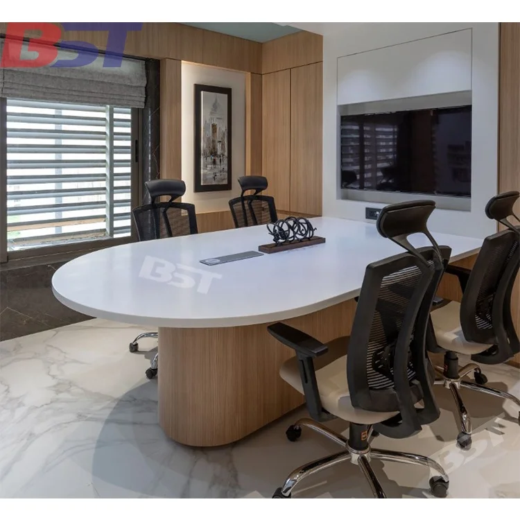 Custom size artificial stone office furniture 6 -8 person conference table