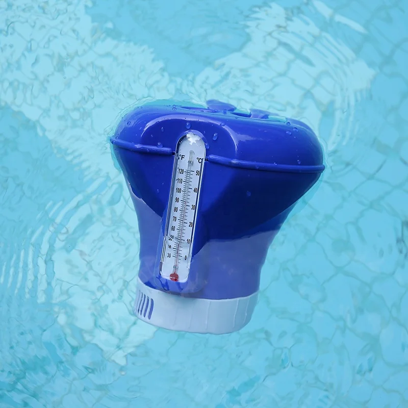 ABS Swimming Pool Floating Chemical Chlorine Dispenser Tablet Holder With Thermometer Suitable For 3inch Chlorine Tablets