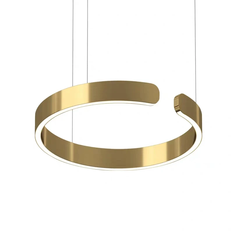 Modern brass gold ring led hanging light for hotel lobby led ring pendant chandelier decoration