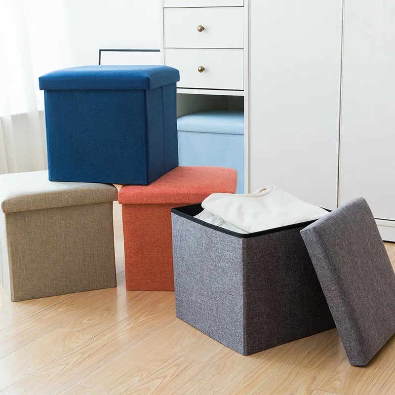 Linen Home Office Multifunctional Seat Strong Load Capacity Practical  foldable folding storage stool box