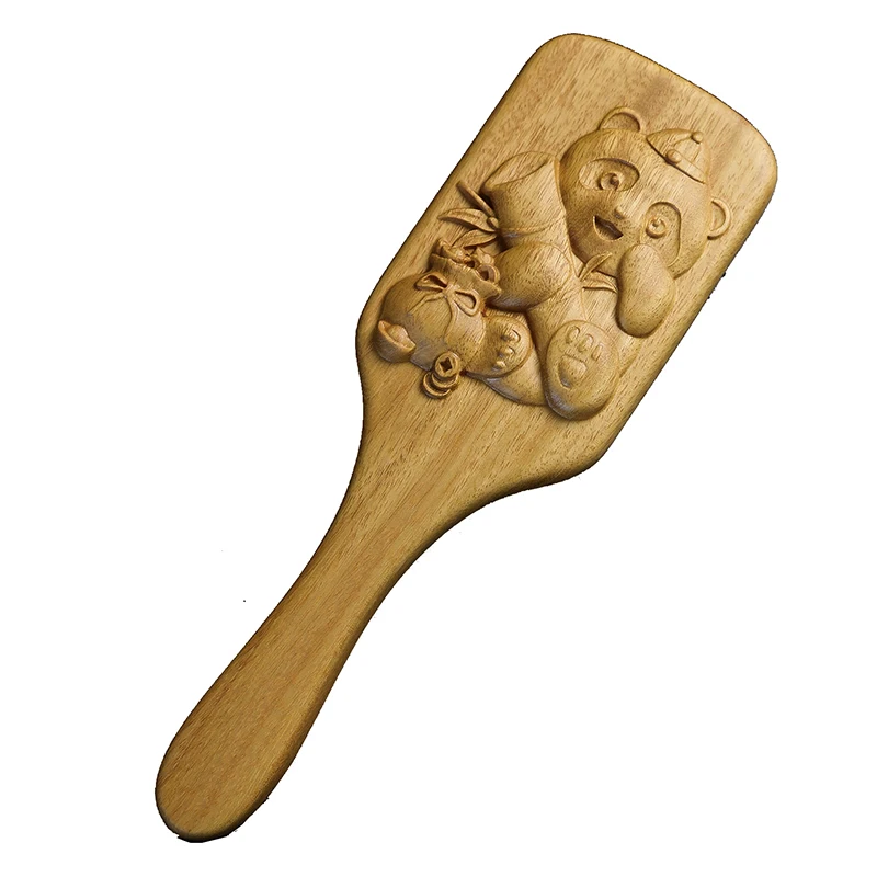 Wood carving handicraft gift 3D carved flower comb airbag comb bamboo tooth wood carving dragon panda Manufacturer wholesale