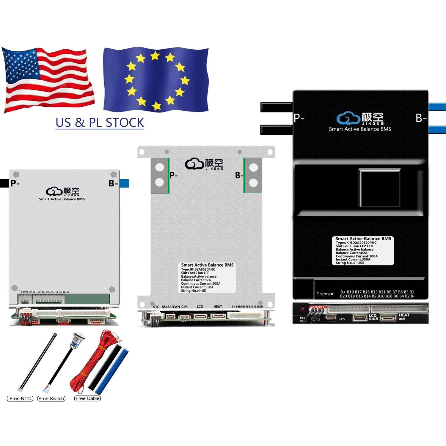 US EU Inventory DDP JKBMS Smart Balancer BMS 4~24S 40A~200A 0.4~2A Smart Active Balancer LFP LI-ION LTO RS485 BT HEAT APP