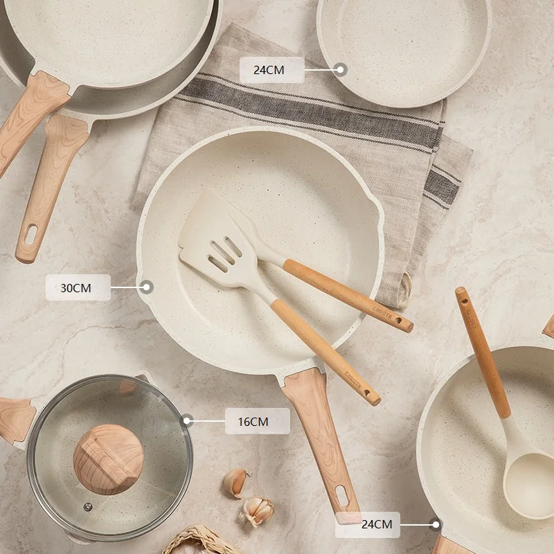 Non-Stick Cookware Set Die-cast Aluminum Frying Pan Soup Pot set Maifan Stone Composite Bottom Cookware for Multiple Stove