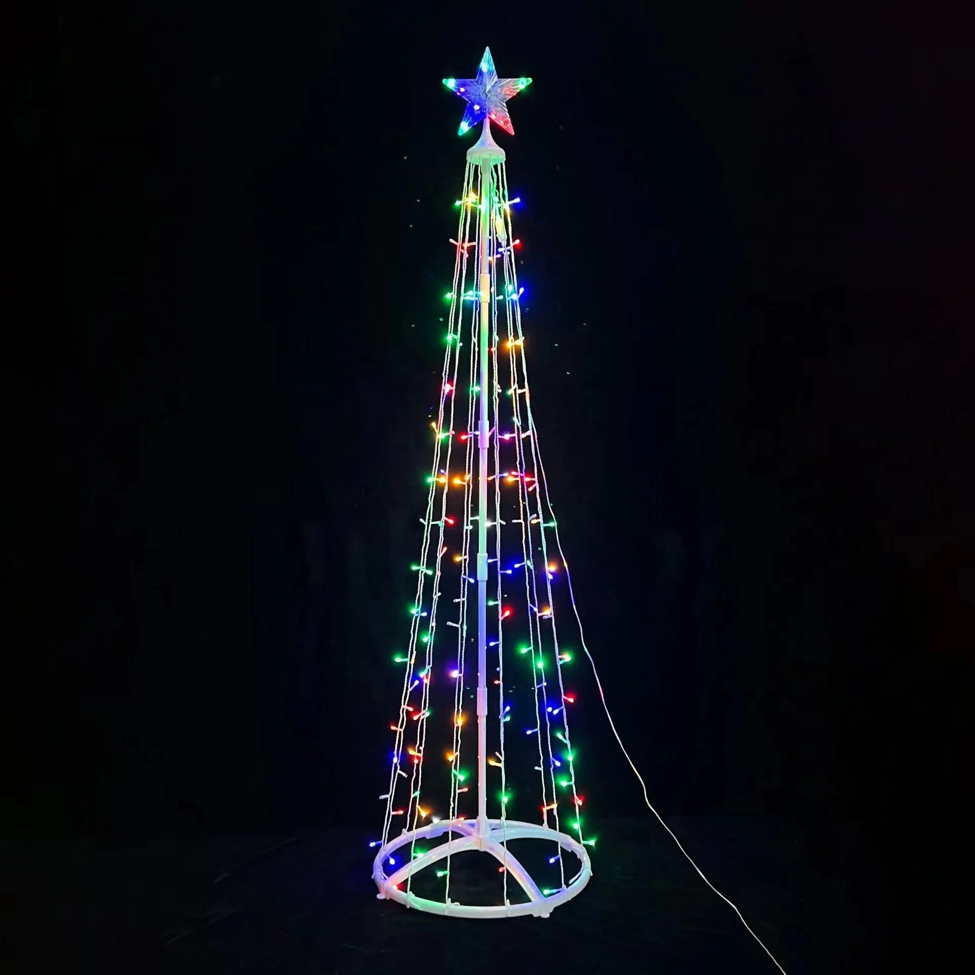 LED Five pointed Star Waterfall Light Conical Rotating Branch Light Foldable Conical Tower RGB Christmas Cone Tree String Light