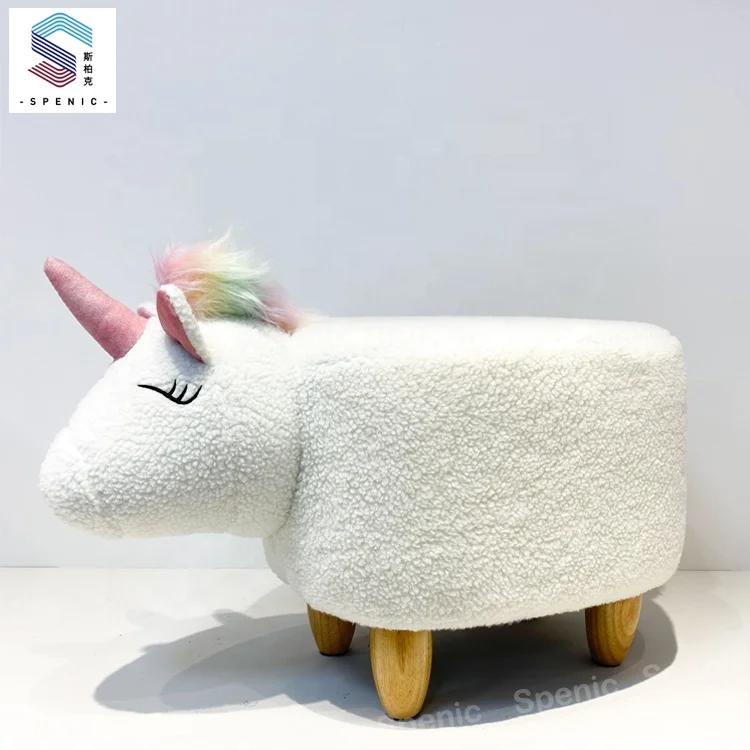 Unicorn Kids Stool Chair Animal Shape Footrest Animal Wood Stool Ottoman