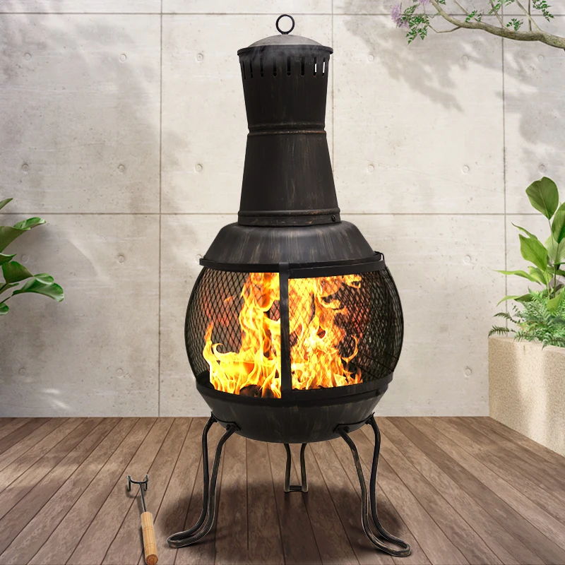 Steel Chiminea Outdoor Fire Pit Patio Garden Dome Fireplace Outdoor Heater Log Burner Vintage brazier with charcoal grate