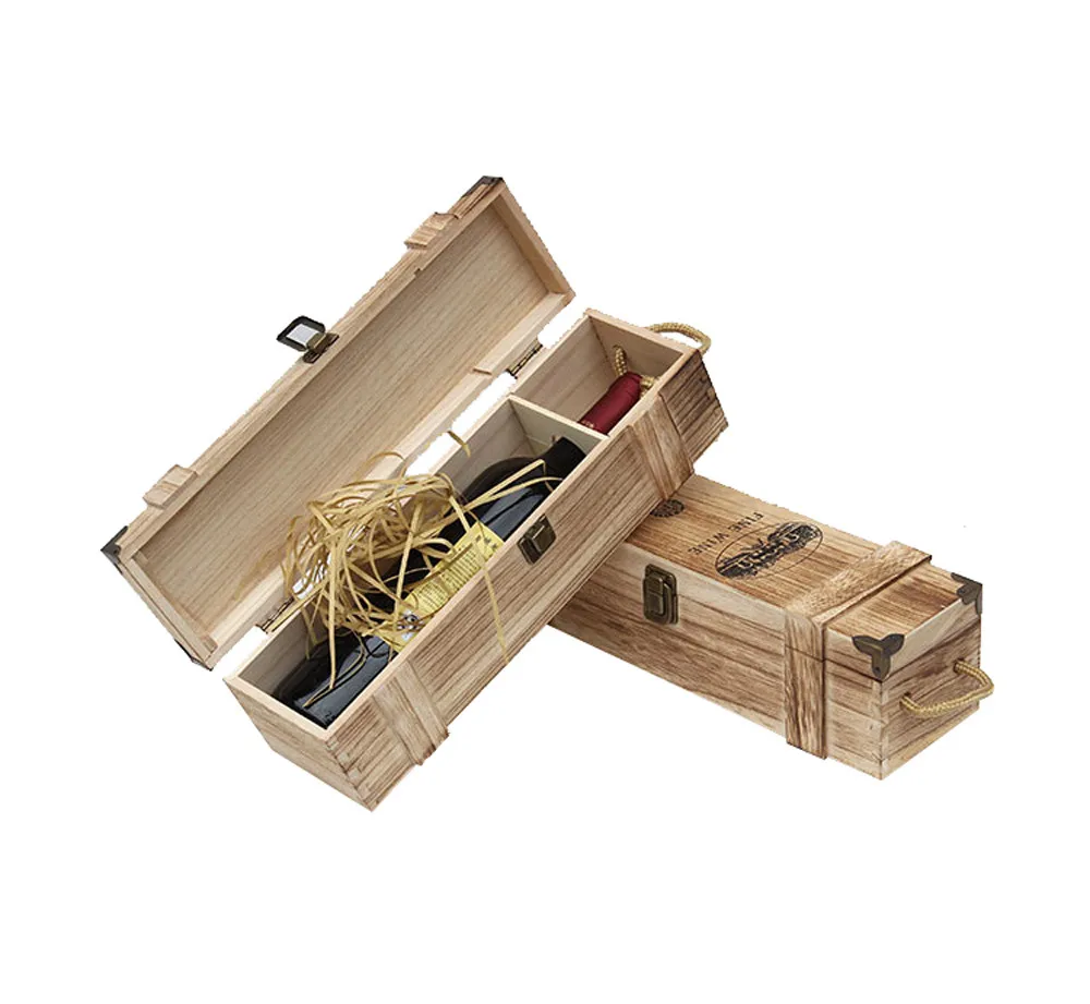 Винтажная Подарочная винтажная коробка из натурального дерева с горелкой для упаковки вина в одну бутылку