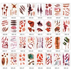 DIY Custom Tattoo Sticker Halloween Realistic Tattoo Scars Blood Wounds Stickers Body Scar Tattoo Sticker