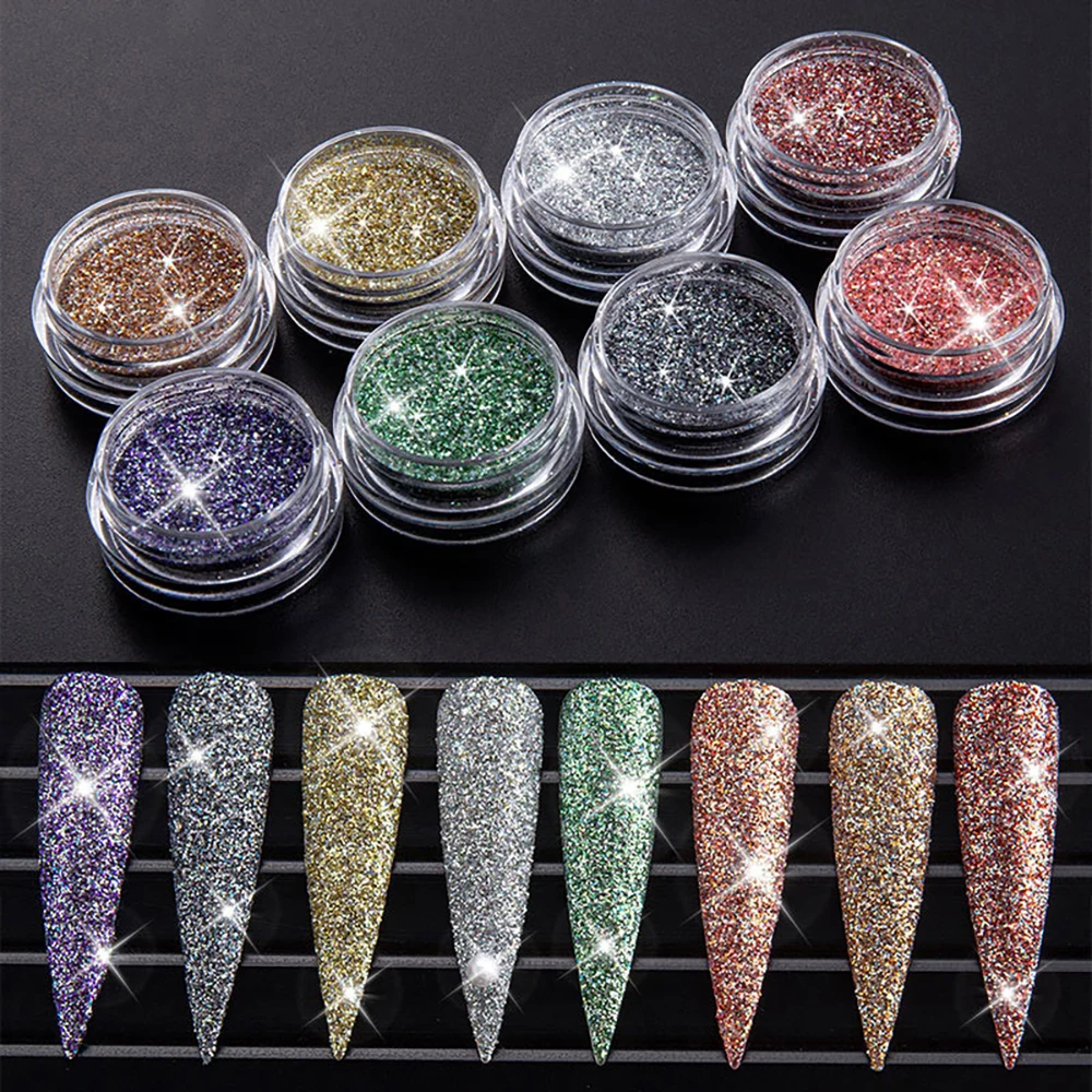 Hanyinials Reflective Micro Beads Prism Shiny Diamond Powder Chrome Nail Diamond Flash Glitter Sequin Dipping Powder