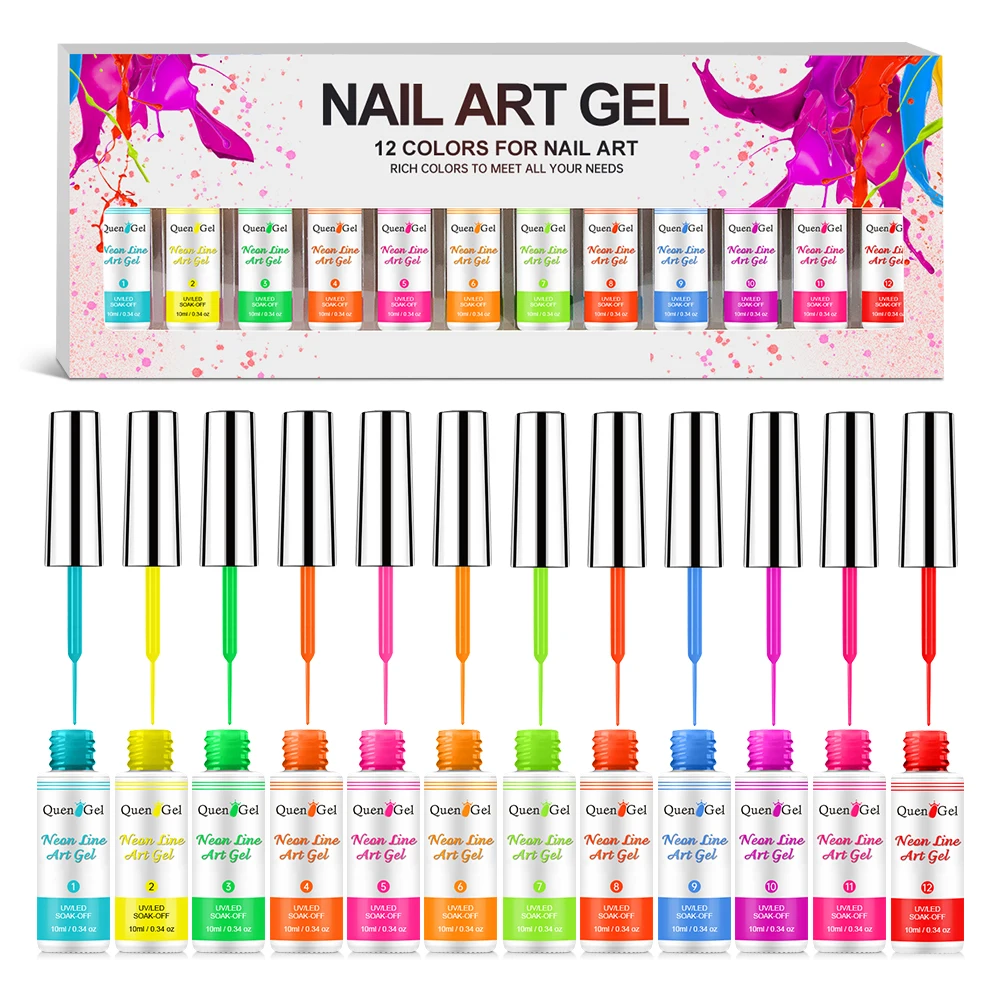 New Arrival 12 Colors Set Neon Nail Art Gel Liner Nail Art Painting Gel Polish Liner Gel
