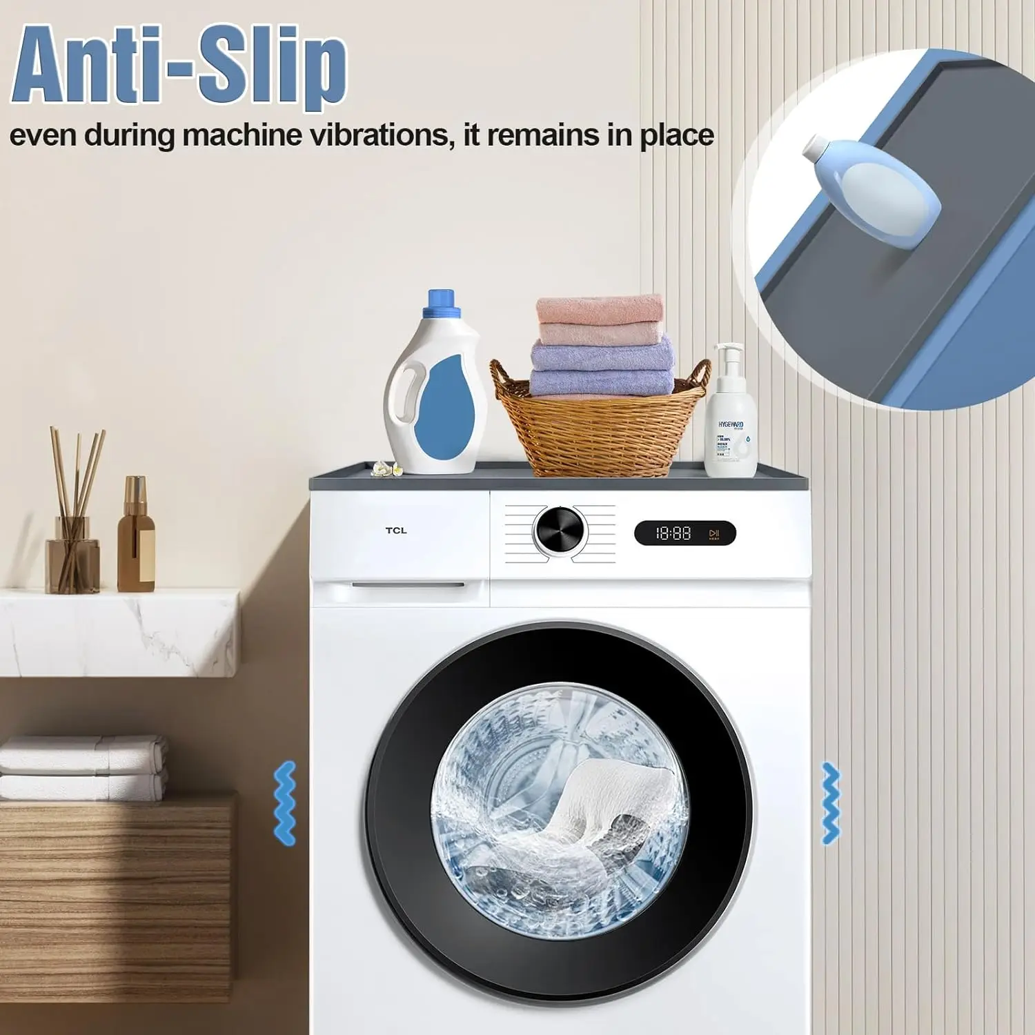 Top Protector Non-Slip Waterproof Rectangle Silicone Washing Machine Cover Dryer Rubber Mat Laundry