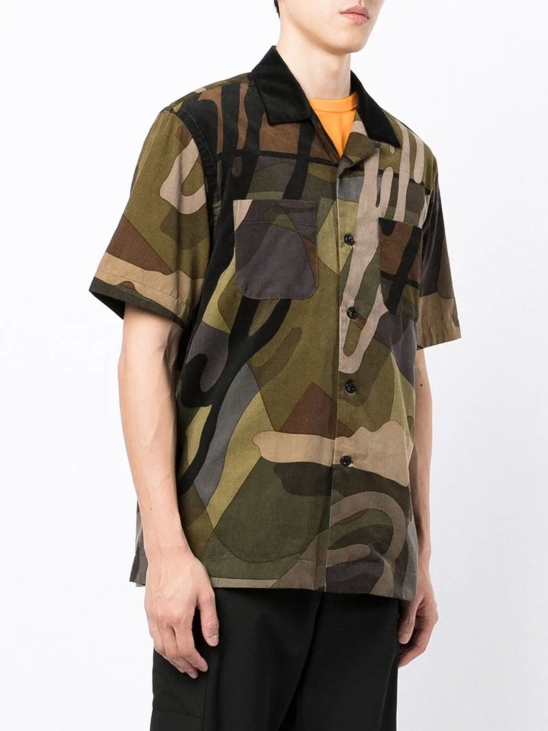 Nange clothing summer oem cuba classic old school streetwear beachwear short sleeve casual abstract fabric men brand name shirts